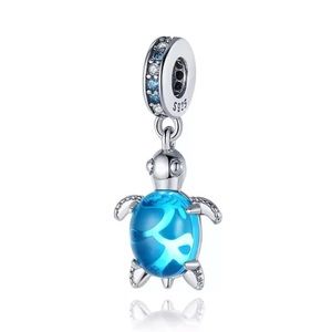 NWOT S925 Blue Murano Glass Sea Turtle Dangle Charm
